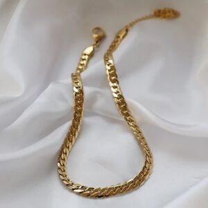 14K gold plated flat snake medium chunky chain necklace 16 inches hypoallergenic